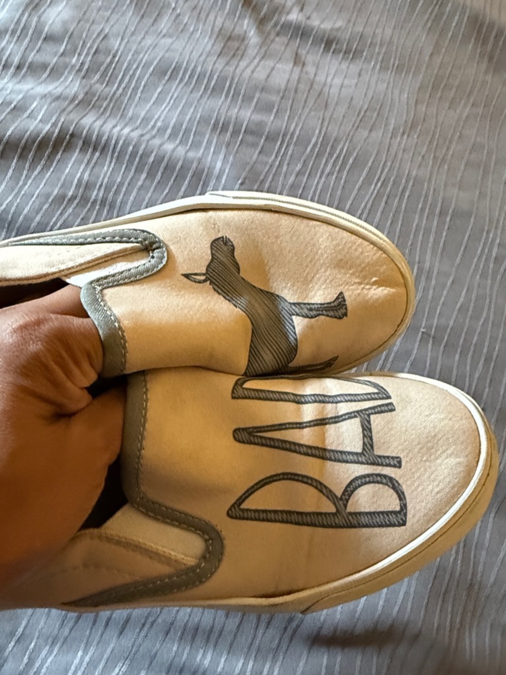 inkkas Beige Canvas Slip-On Loafers with 'BAD' ‘A**’ Graphic 8.5 - Picture 5 of 10